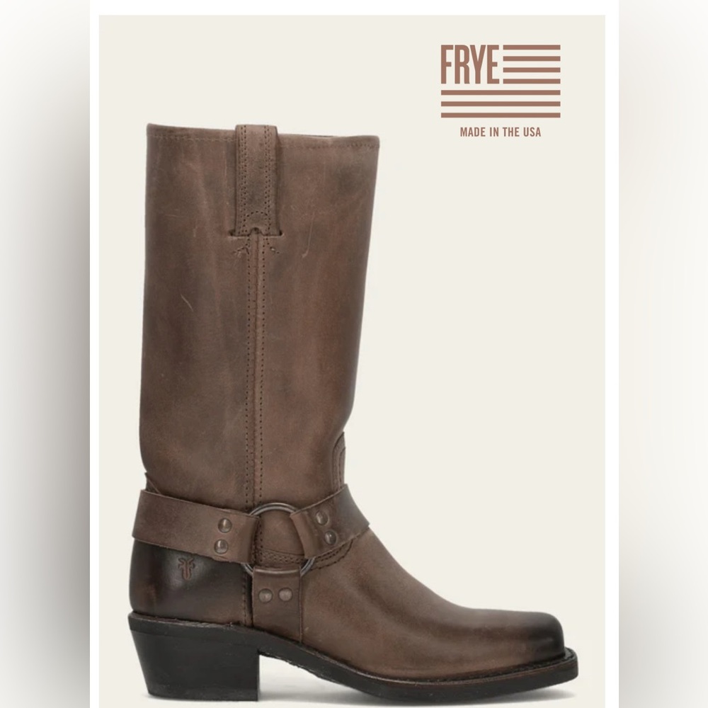 Frye Harness 12R combat square toe moto Biker Boot 77300 in smoke gray brown. 6 - Picture 3 of 15